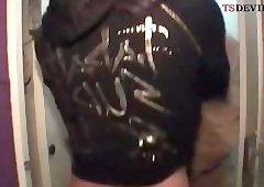 Teen shemale blows her stepdaddy at home