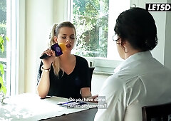 Blonde German Milf Interviews Him At The Table... Then She Starts Begging For His Cock - Sexy Susi