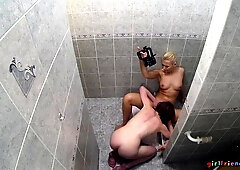 Ryta Lucky gives her girlfriend a nice cunnilingus in the bathroom