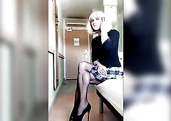 Hot Crossdresser Petticoat and Nylon High Heels