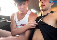 adventurous twinks sucking and fucking outdoors, even on a ride with Uber