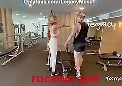 Outdoor gym fuck exciting public fuck with stunning blonde asian shemale fucks with trainer