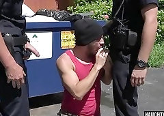 Tattoo gay threesome with facial cum