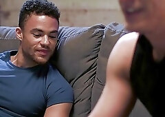 Two straight roommates jerk off to porn