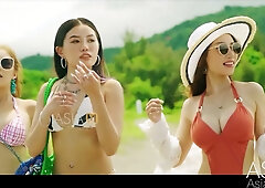 Li Rong Rong and Guan Ming Mei take on multiple men in a wild gangbang with brutal double penetration