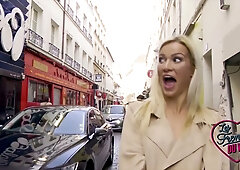 French blonde Cherry Kiss goes from public kissing to hot oral in a bar booth