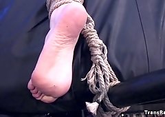 Tranny fucks huge tits tied up babe