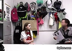 Sexy coeds strip search ends in hard pounding at the security office