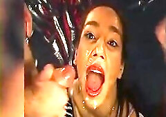 The brunette hair in zebra top and nylons kneels in the smoky room and deepthroats several jocks one after some other. That babe gets fanal-copulation