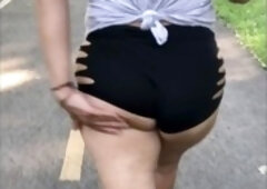 Sexy Latina shows off her booty in tiny shorts in public