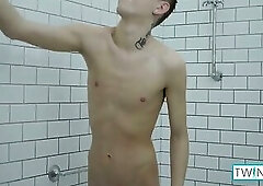 Horny Blonde Twink William B Strokes And Milks Big Hard Cock In The Shower!
