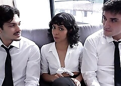 Interview with Small Delicious Brunette hair Ends in Double Vaginal Penetration - Cindy Luna Tiny