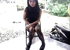 Busty japaneese shemale cums outdoor