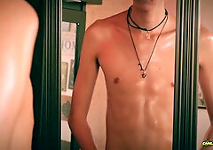 Super-fucking-hot Bony Youngster Jacking His Gigantic Cut Dick In Front Of The Mirror