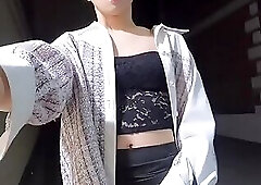 ladyboy piss and cum in public