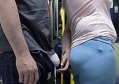Pervert Stranger Touch Her Booty Inside Bus and Ejaculate Using Angel's Hand