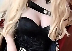 Ultra-cute Asian cosplayer cums