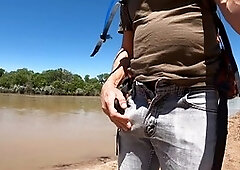 Man uses vibrator inside a Condom