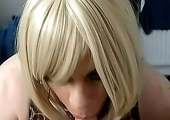 Holly sucks a femboy and cums on his cock