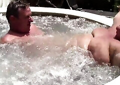 big beautiful woman Older Gets a Large Creampie in Jacuzzi