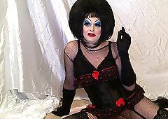 Dolled Up Drag Queen catapulting bbc fake penis and Smoking