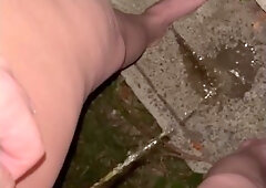 Girl Pulls Panties To The Side And Pees On Steps Standing Up