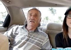 Spex inked teen sensually blows grandpa POV