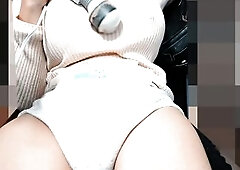 Disabled ladyboy spunk flow in diaper