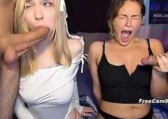 Webcam Foursome Sluts Share Big Cocks – Double Blowjob
