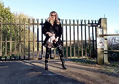 Transgirl Dildoing Her Bum On A Bench Outdoors