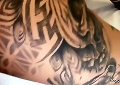 Busty German cock teaser with pink hair and tattoos, Kada Love is about to get nailed