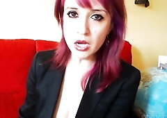 A hot agent welcomes u in a voyage agency, that babe begins burping