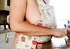 cooking undressed in my kitchen in a retro pinny