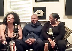 2 voluptuous, Black chicks are about to have a casual three-some, with a shaved dude