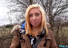 Watch this Innocent Teenager get bent over for cash & get a hot creampie in public