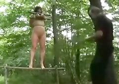 Breast Hanging Bondage In The Woods