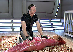 Redhead teacher dominates and humiliates tattooed black student during lesson