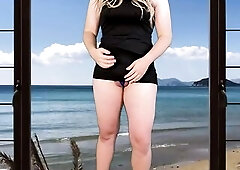 Transgender risky masturbation in taut short costume