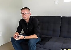 Hot college student jerks off on camera at an audition