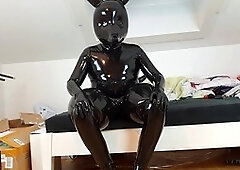 Faggot, gay latex, getting a handjob