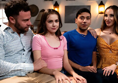 Semen on the faces of the hot chicks after the foursome