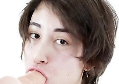 Latin femboy likes to feel a ramrod in her butt standing up and shows her cute face doing booty to throat