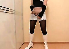 Me crossdressing in pantyhose wanking my cock with cumshot