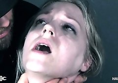 Bent over and fixed with ropes hoe Violet October gets masturbated hard enough