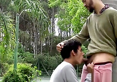 Sexy latin boy gets on his knees to deepthroat big cock
