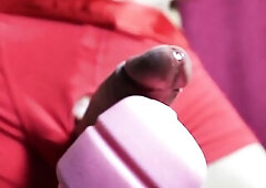 shlong powerfully flows from massage with a massive sex tool