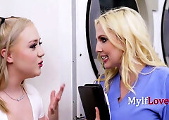 Eva Nyx and Christie Stevens as stepmoms share a passionate laundry room threesome
