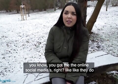 Spanish Brunette Flashes Big Natural Tits In The Snow - Diana Rius
