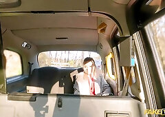Blonde in red lingerie rides him in a car with sunlight through the windows