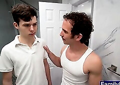 Stepdad hardcore fucks stepson while teaching him moves